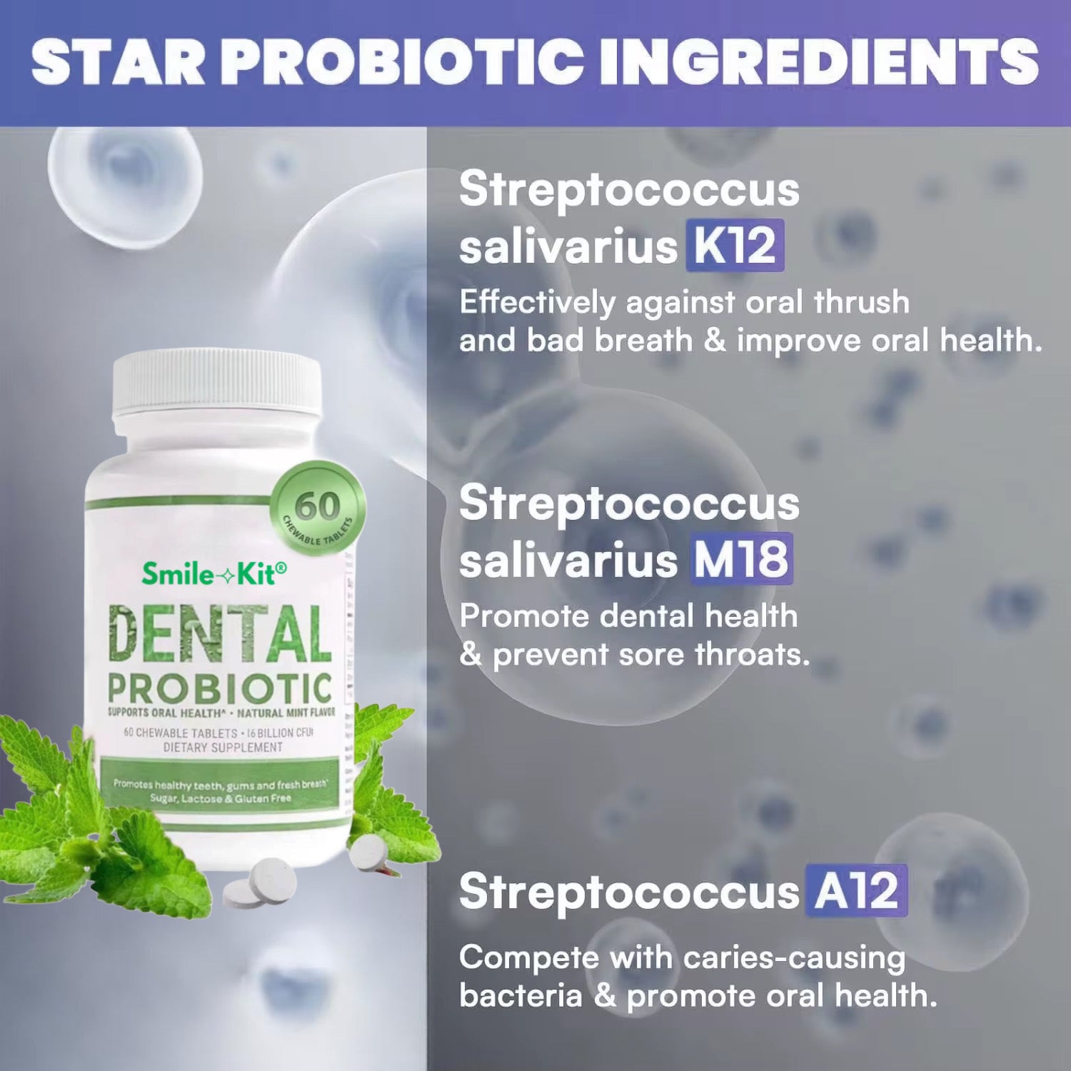 Smile⟢Kit® Dental Probiotic 16 Billion CFU from 12 clinically proven strains! 60