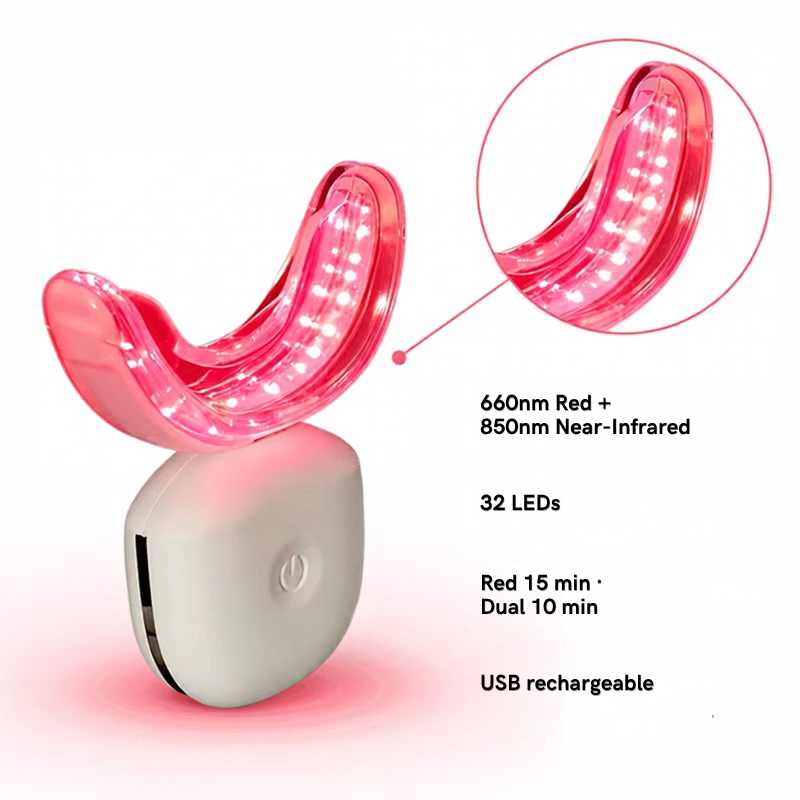 White Oral Red Light device with mouth tray and specs